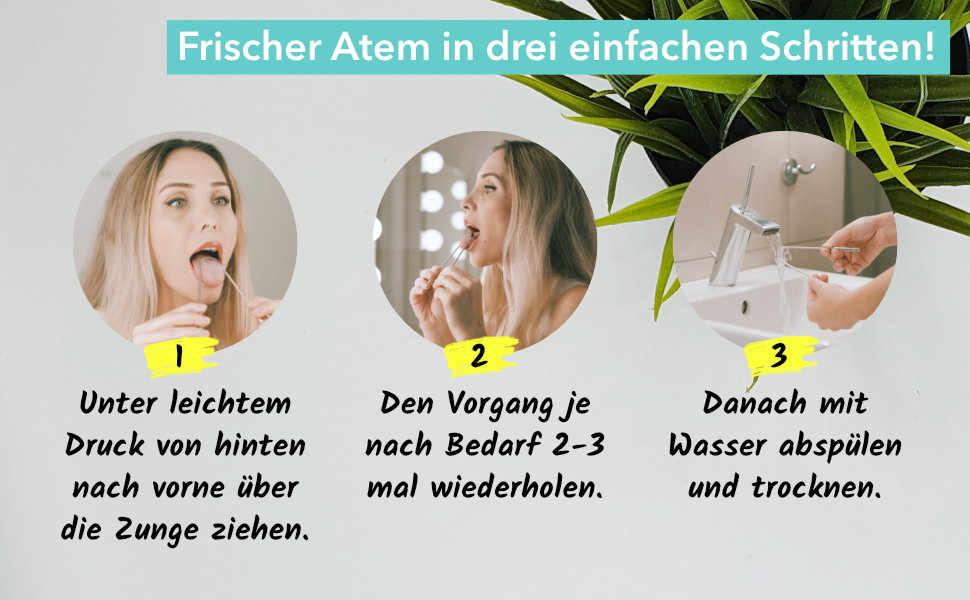 zungenreiniger, frischer atem, zungenschaber, edelstahl, qikfresh, zunge reinigen, mundgeruch, atem