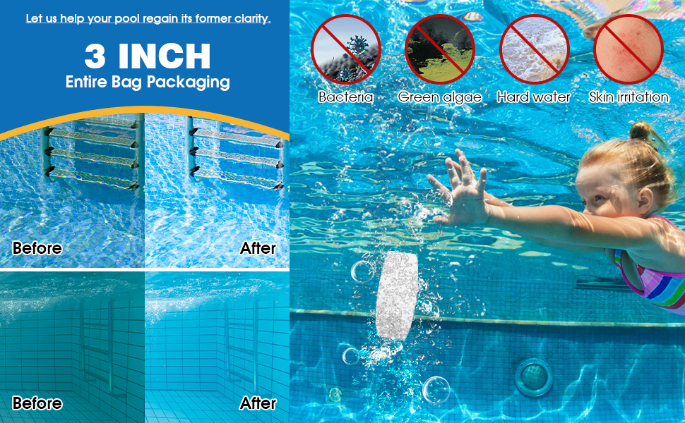 Aqua Pura Swimming Pool Chlorine Tablets, 3” Pool Supplies