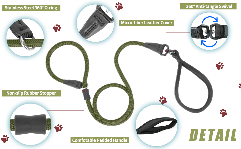Slip Lead Dog Leash, Strong Slip Leash Dog Training Leash [360° Swivel AntiTangle