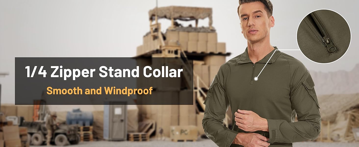 Men's Tactical Military Shirt 1/4 Zip Stand Collar Smooth Windproof 