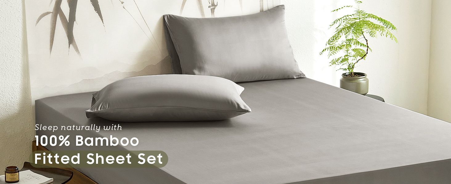 Wake In Cloud 100 Bamboo Fitted Sheet Set, 3 Pieces, Cooling