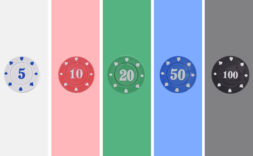 AudeRhine 100pcs Poker Chips with Tray, 5 Colors, Portable and Durable Poker Chips