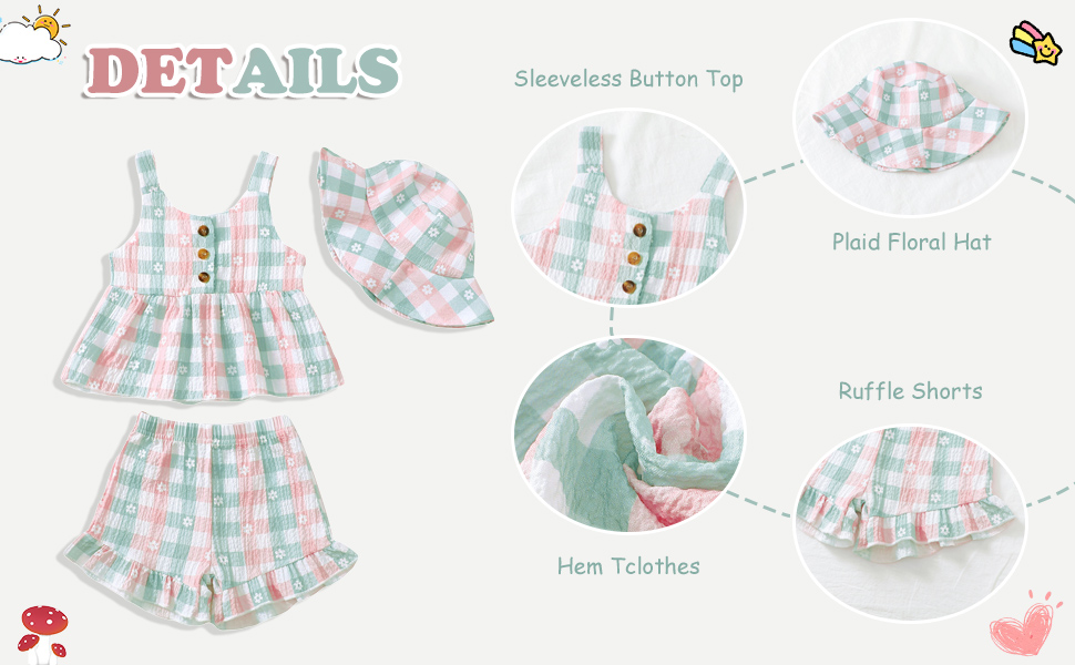 button collar baby hat ruffle shorts 3pcs summer outfits cute baby girls clothes set soft wear