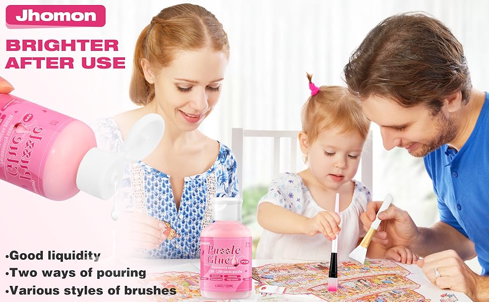 Pink Puzzle Glue Clear with Brushes 480ML, Jigsaw Puzzle Glue Accessories and Tools