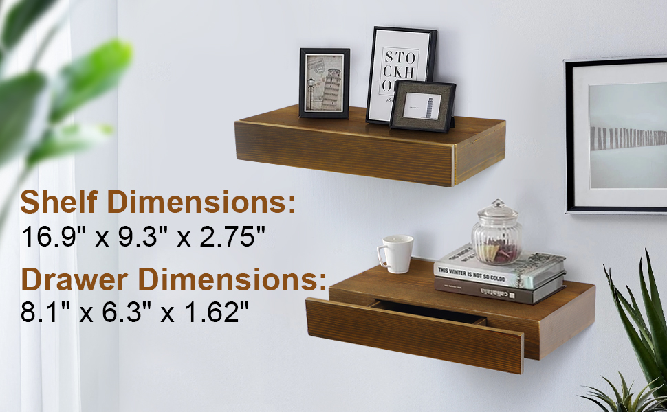 Floating Shelf with Drawer, Rustic Wood Wall Shelves