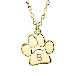 Personalized Initial Alphabet Letter B Dainty Dog Cat Pet Kitten Puppy Paw Print Pendant Necklace 