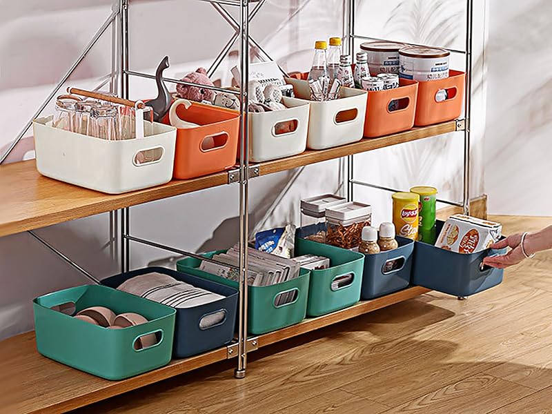 Spesh 6 pcs Plastic Storage Boxes Small Organising Bins with Handles