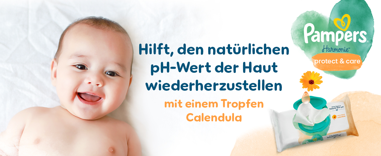 Baby mit Harmonie Protect & Care, das hilft, den natürlichen pH-Wert der Haut wiederherzustellen.