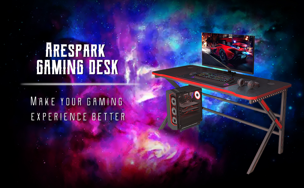Gaming Desk, Arespark 140x60cm PC Computer Gaming Desk, Home Office Desk with Carbon Fiber