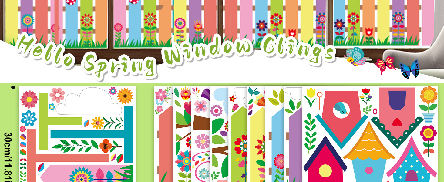 ZOiiWA Hello Spring Window Clings Spring Flowers Window Stic... 5 2