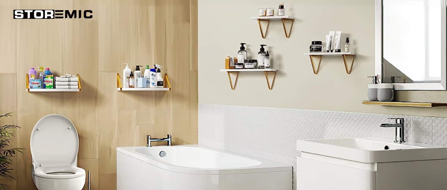 Series of interior bathroom images showing modern white fixtures, including toilets and sinks, in clean, well-lit spaces.