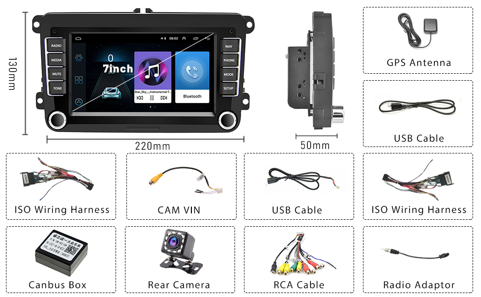 Hikity Autoradio Bluetooth Android 2 Din pour VW Golf Poste Radio