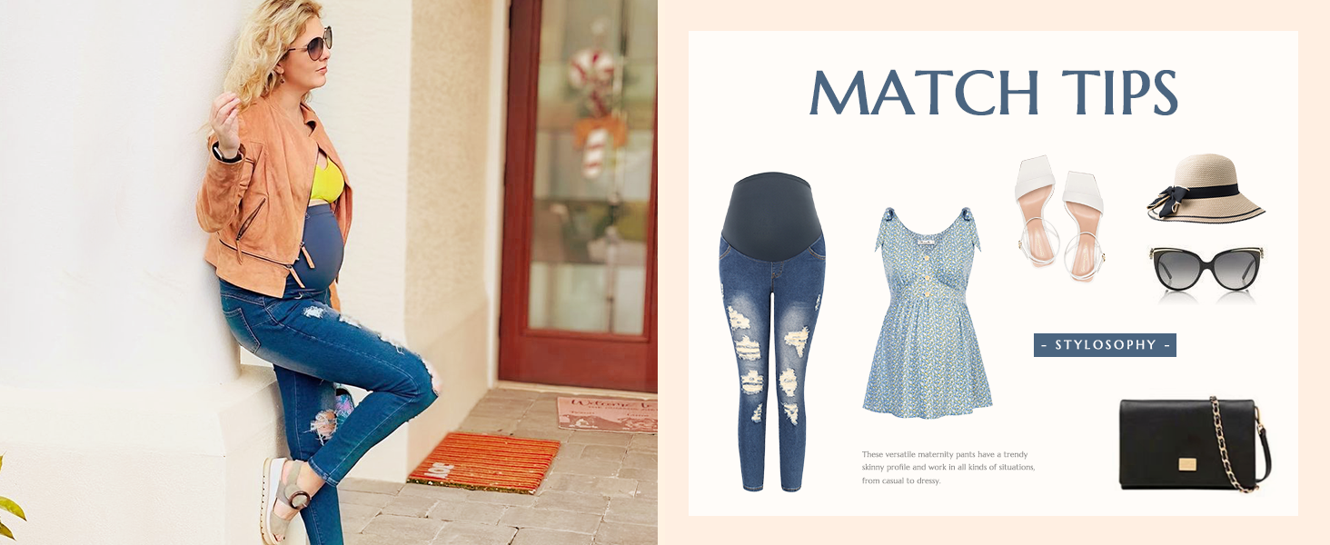 Maacie Women's Maternity Jeans Skinny Butt Lift Slim Stretch Pants Over Belly with 4 Pockets