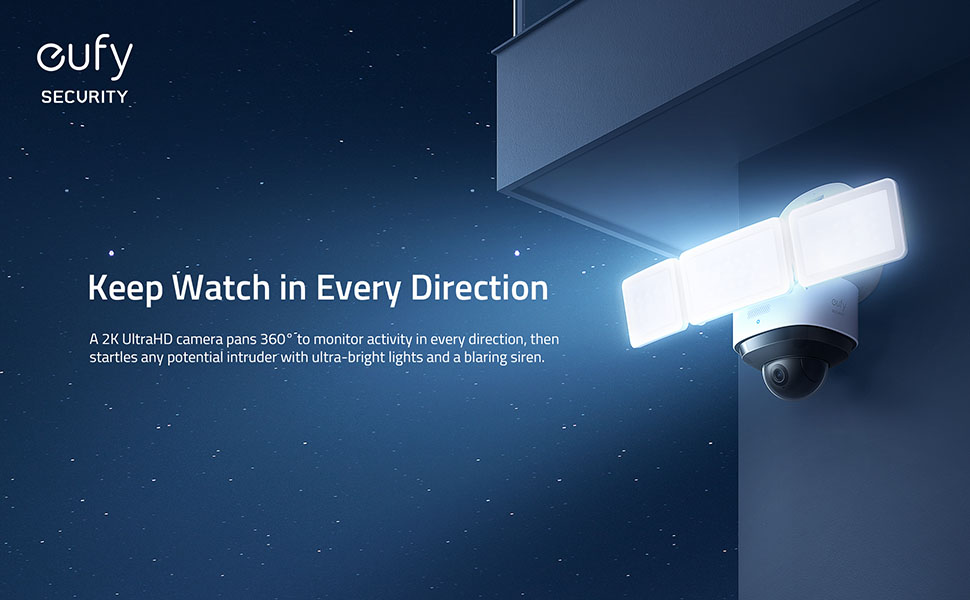 eufy Security Floodlight Cam S330, 360Degree Pan & Tilt Coverage, 2K