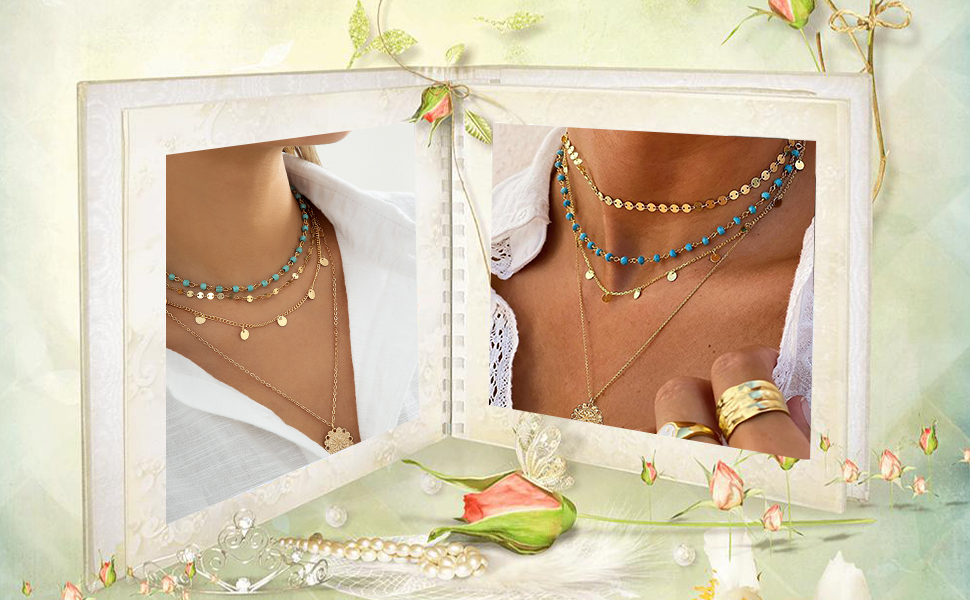 Summer Boho Layered Stacked Pendant Necklace