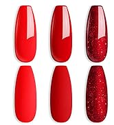 Shining She UV Nagellack Rot,6 Farben Glitzer Rot Burgunder Dunkel Gel Nagellack Set Soak-Off UV ...