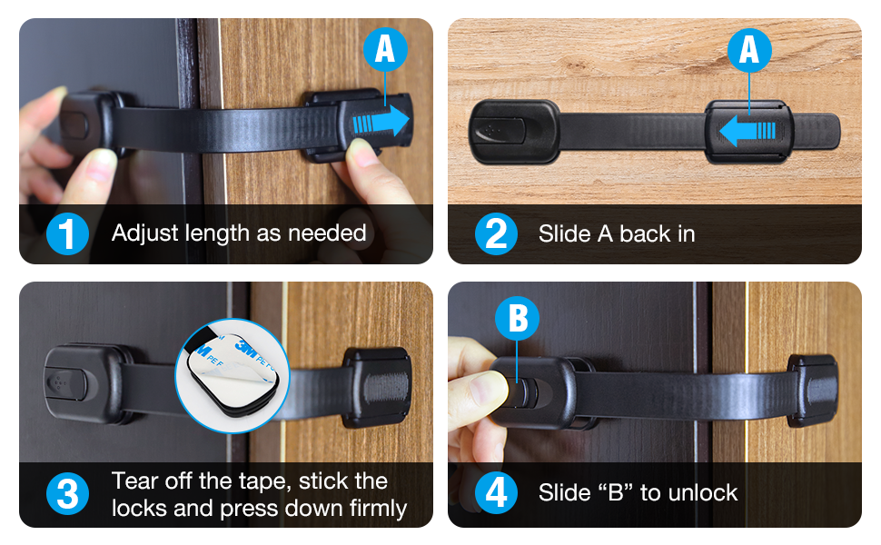 ECHOCUBE Child Safety Cupboard Locks, 8 Packs Adjustable BabyProof
