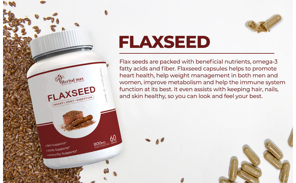 Herbal max Flaxseed Extract Capsule, 60 Veg Capsules (800mg) Iron