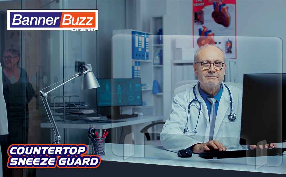 Protective Sneeze Guard, Clear Acrylic Shield for Counter