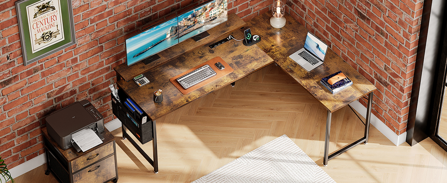 AODK L Shaped Computer Desk, 55" Office Desk with File