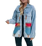 Lumister Women's Aztec Denim Jacket Distressed Lapel Long Sleeve Vintage Button Down Denim Jacket...
