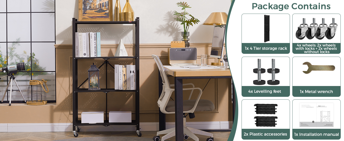 DEANIC 4-Shelf Foldable Storage Shelves