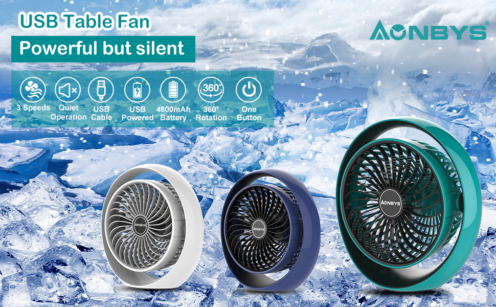 AONBYS USB Fan,USB Desk Fan,Mini Table Fan,Rechargeable USB Desktop Fan