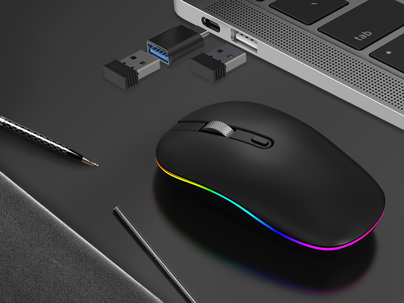 LED Wireless Mouse with Typec Charging Port, 2.4G Rechargeable Slim Silent Mouse with USB