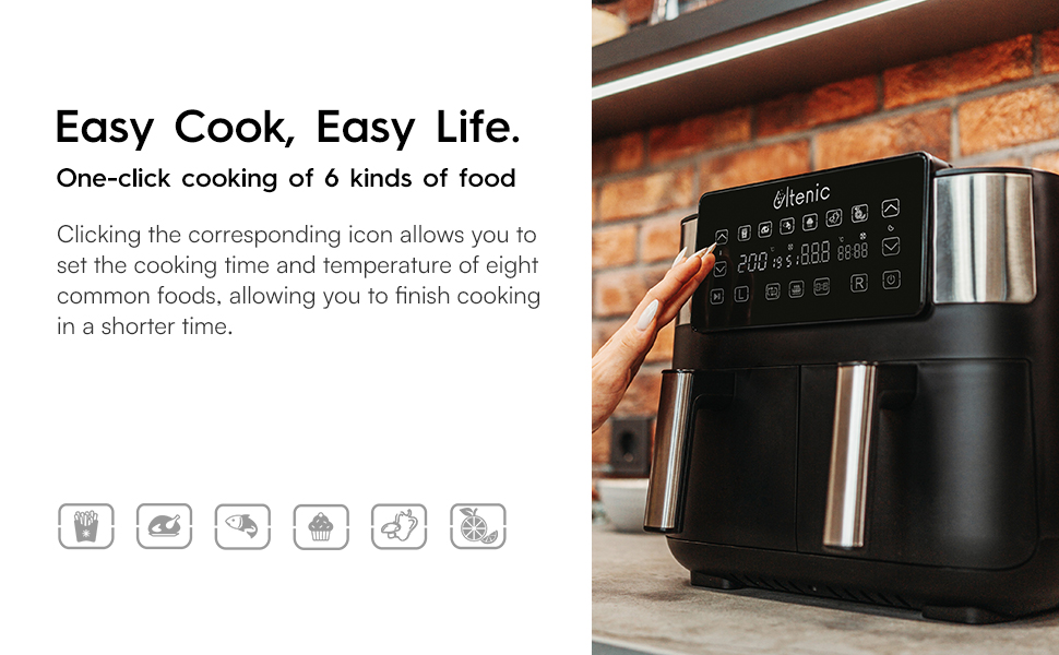 ULTENIC K20 - Dual Air Fryer - 3.8L*2 Air Fryer With Double - Independent Cooking & Sync Finish - Online Recipes - Digital Display With 6 Presets - 2850W 14 6 presets