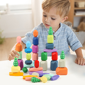 42 Large Wooden Stacking Rocks-A+5