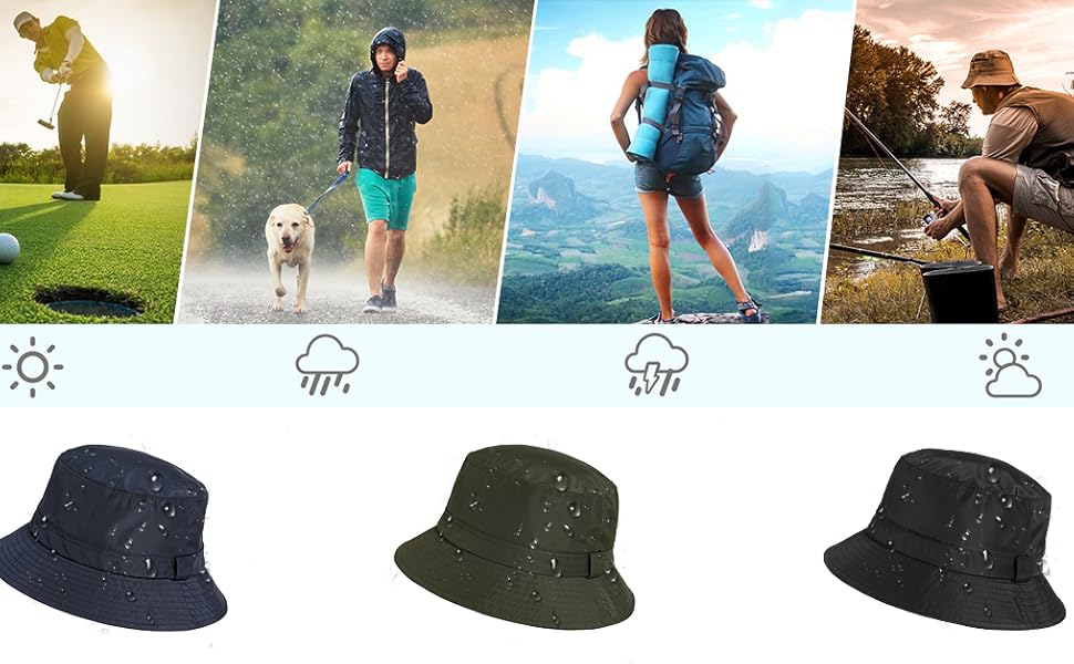 Comhats Waterproof Bucket Sun Rain Hat for Mens Golf Big