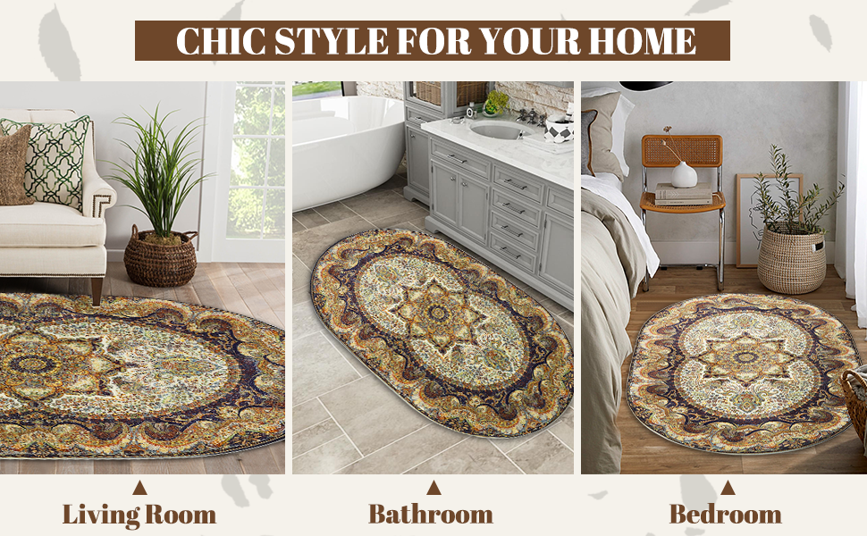 Boho Small Rug 2'x3', Washable Persian Distressed Doormat