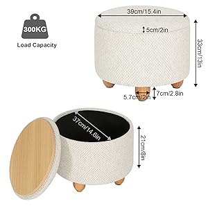 WOLTU POUF POUFF PUFF CONTENITORE BAULE SGABELLO IN TESSUTO Beige 39x33 Cm 17 s