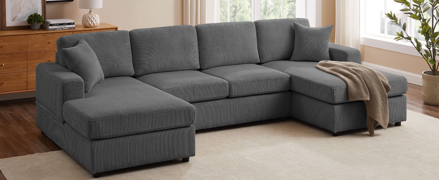 VANOMi 118'' U Shaped Sectional Sofa Couch, Corduroy Fabric