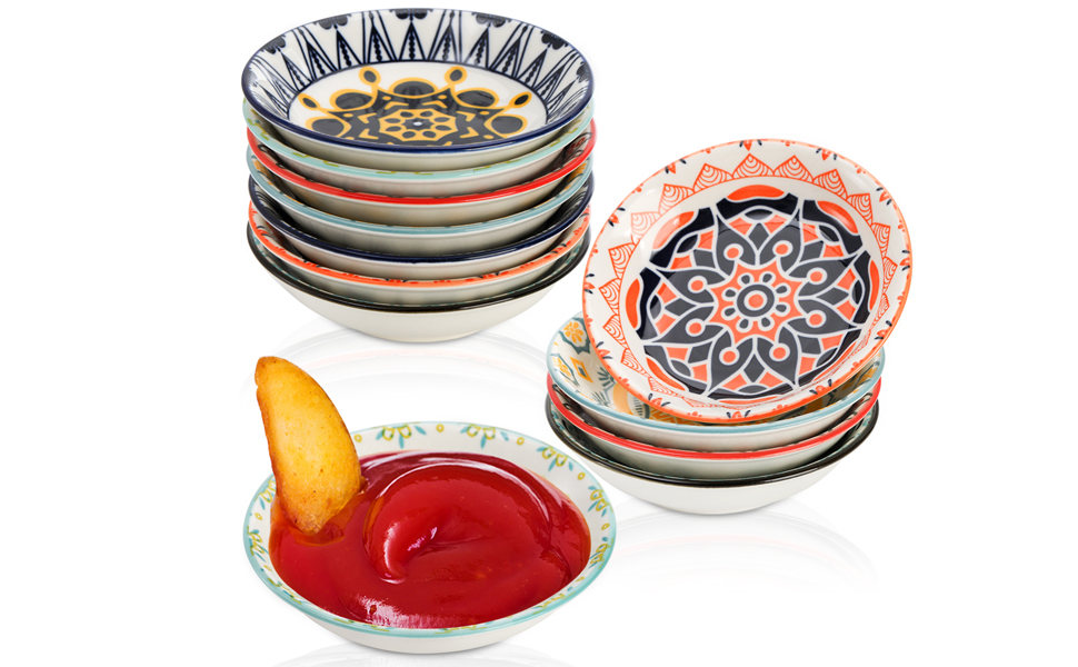 Cedilis 12 Pack Ceramic Soy Sauce Dipping Bowls, 3.5oz