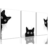 AOYUSMO 3 Pieces Black And White Wall Art Black Cat Wall Art Funny Animal Pictures Minimalist Cut...