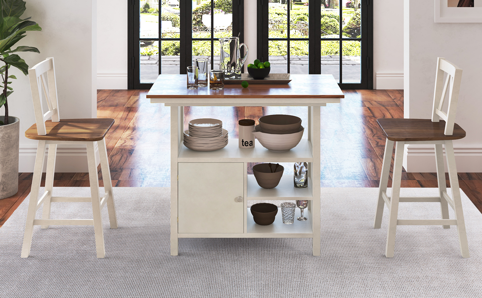 Merax Farmhouse 3Piece Wooden Kitchen Counter Height