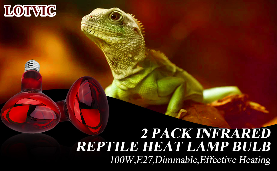 Lotvic 2 Pack 100W Infrared Reptile Heat Lamp Bulb, E27 Basking Spot