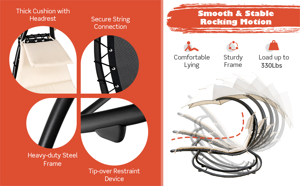 Tangkula Hanging Chaise Lounge Chair, Rocking Hammock Swing