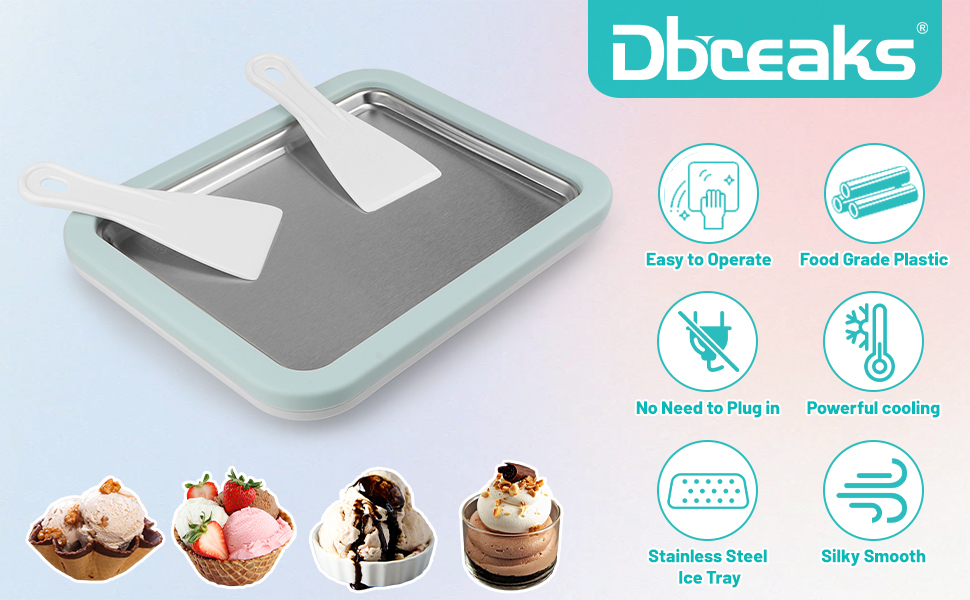 DBREAKS Ice Cream Roller Maker, Stainless Steel, Green, Manual