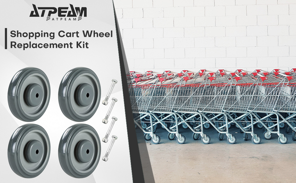 ATPEAM Shopping Cart Wheel Replacement Kit 5" Diameter Polyurethane