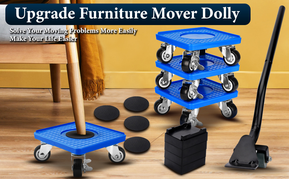 Furniture Dolly, 1300 Lbs Load Capacity Furniture Movers with Wheels, 360° Rotation
