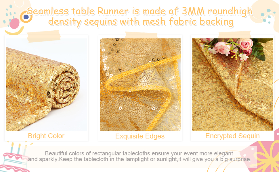 Sequin Table Runner 10 Pieces 12x72 Inch Rectangle Glitter Gold Sequin