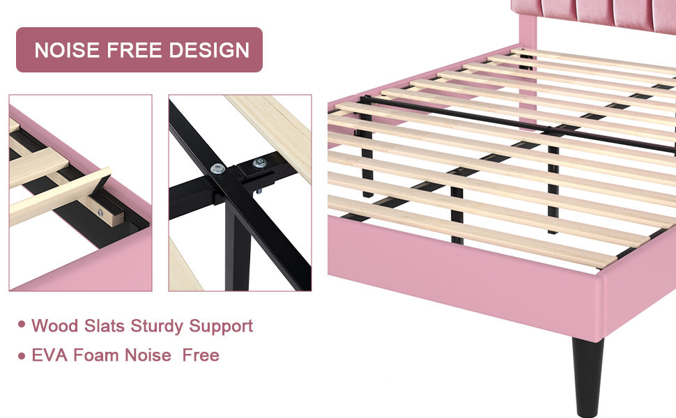 VECELO Full Size Bed Frame with Upholstered Headboard