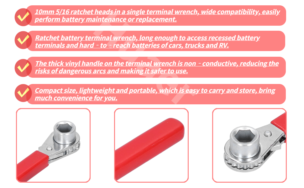 Akozon Ratchet Wrench, 5/16in 0.4in 10mm Battery Terminal Ratchet
