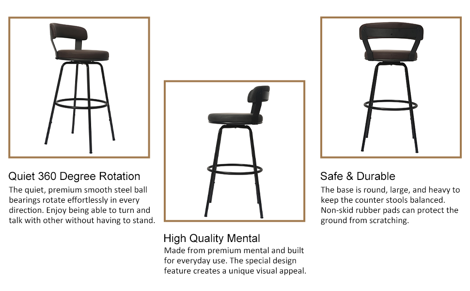 FERFALDER Bar Stools Set of 2Swivel Counter Height Bar