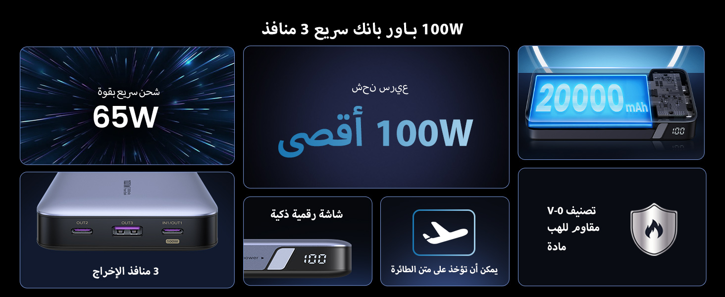 Power Bank 20000mAh Portable Charger USB-C Fast Charging 100W  Fast Charging Portable Charger