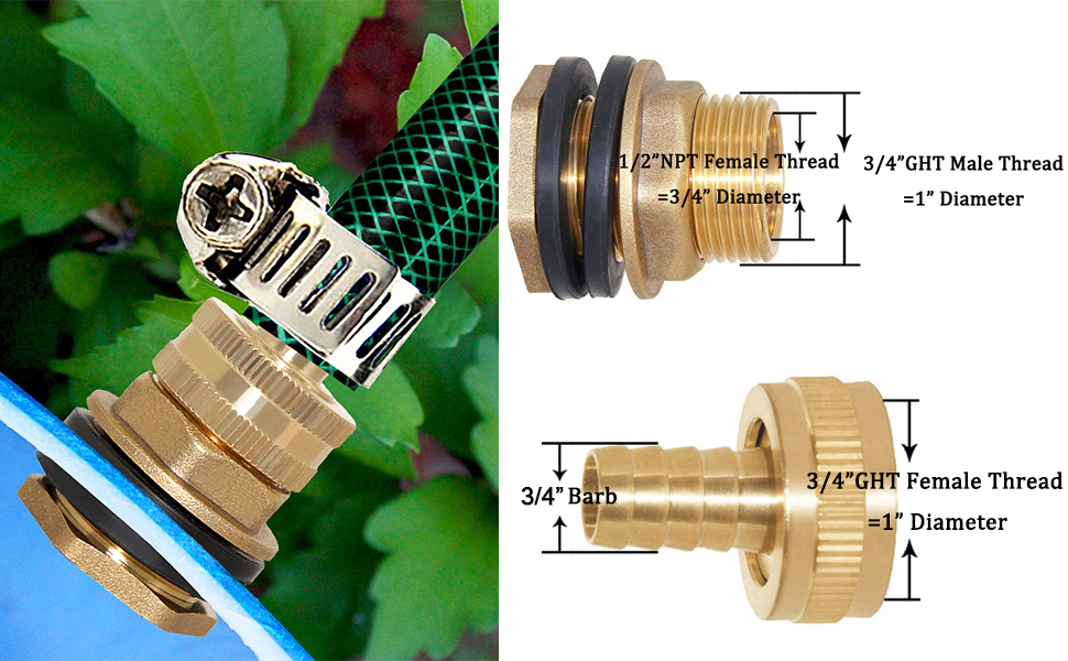Joywayus Brass 1/2"NPT Female x 3/4"GHT Male Water Tank
