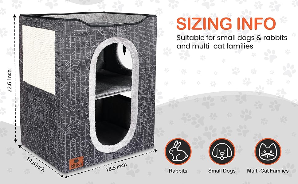 Cat cave bed size: 22.6 x 18.5 x 14.6 inches — fits rabbits, small dogs, and multi-cat families.