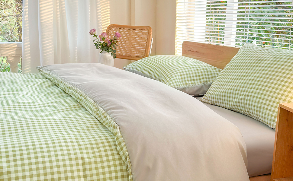 KILLARNEY ウール毛布 クリーム グリーンチェック Amazon.com: NSNLGSGC Sage Green Gingham Duvet Cover Set